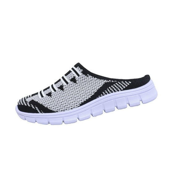 Wensltd Women's Breathable Mesh Shoes Wide Width Solid Color Round Toe Comfortable Slip On Flat Shoes