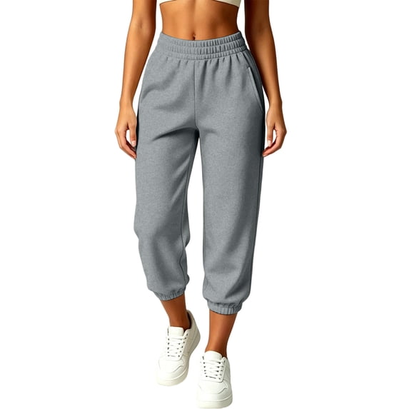 Wensltd Women's Capri Jogger Trousers Solid Elastic Waist Side Pockets Cropped Daily Wear