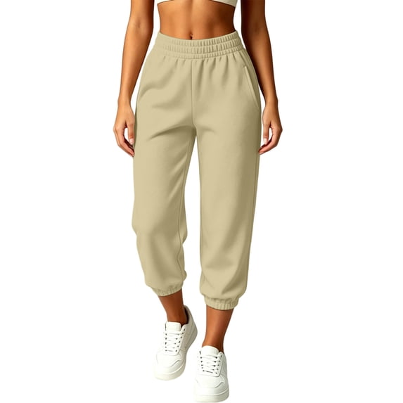 Wensltd Women's Capri Jogger Trousers Solid Elastic Waist Side Pockets Cropped Daily Wear