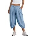 thumbnail image 1 of Wensltd Women's Casual Capris Summer Capris With Cross Waist and Elastic Hem for Daily Outdoor Capris XL, 1 of 7