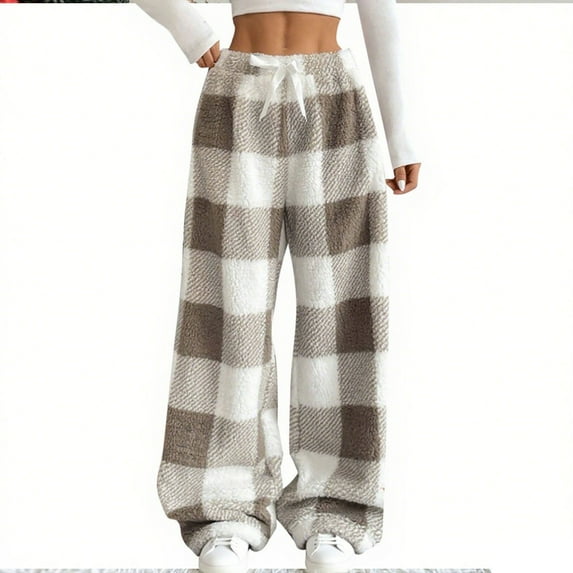 Wensltd Women's Casual Loose Fleece Pants Lounge High Waisted Fall Warm Pajamas Pants