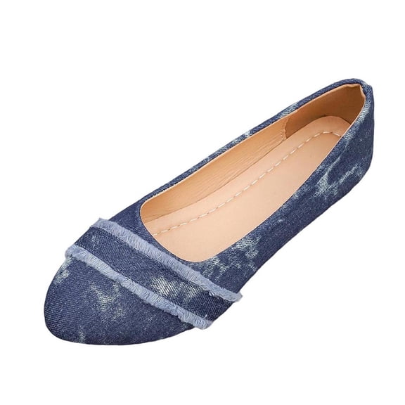 Wensltd Women's Casual Pointy Toe Denim Flats Women Comfortable Fashion Shallow Mouth Dance Shoes for Work Office