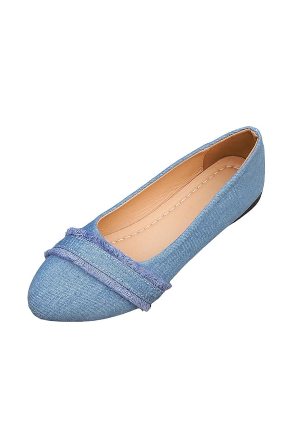 Women's Casual Pointy Toe Denim Flats Women Comfortable Fashion Shallow Mouth Dance Shoes for Work Office