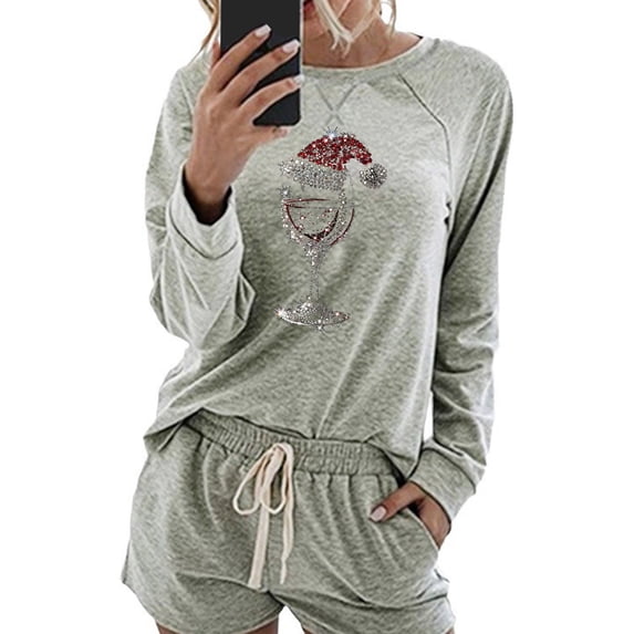 Wensltd Women's Christmas Loungewear Set Short Sleeve Top and Shorts Holiday Pajamas Cozy Family Matching Sleepwear Gift