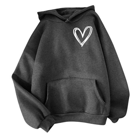 Wensltd Women's Classic Heart Print Long Sleeve Sweatshirts with Pocket Casual Drawstring Trendy Comfy Hoodies for Women
