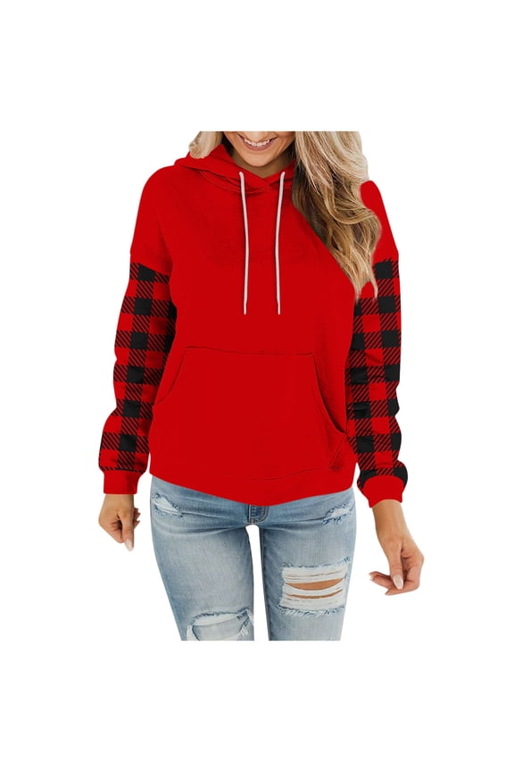 Women's Color Block Plaid Stripe Print Sweatshirt Long Sleeve Casual Loose Pullover Tops Trendy Mid Length Blouses