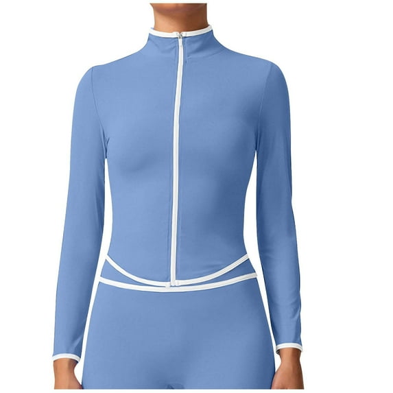 Wensltd Women's Cropped Lightweight Stretchy Running Track Jackets Full Zip Slim Fit Athletic Yoga Tops
