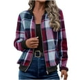 thumbnail image 1 of Wensltd Women's Plaid Jacket Fashion Warm Comfortable Long Sleeve Loose Cardigan Coat Zipper, 1 of 3