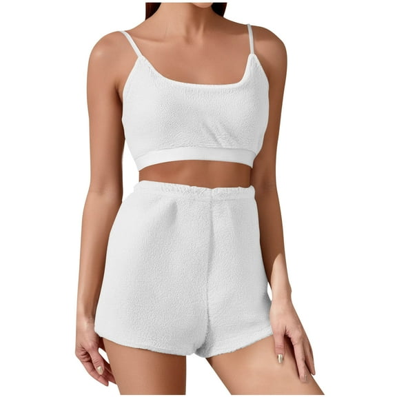 Wensltd Women's Fashion Bra and Short Set Solid Color Camisole Pants Indoor Sport Outfit Loose Elastic Waist Comfortable Sleepwear