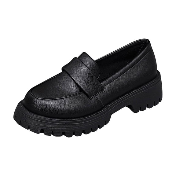 Wensltd Women's Fashion Loafers Solid Color Round Toe Block Heel Low Heel Thick Sole Slip-On Shoes for Daily Wear Office Work