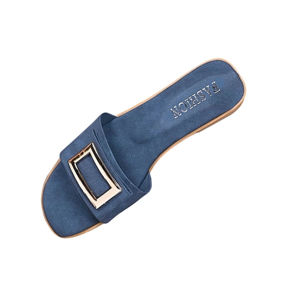Wensltd Women's Flat Sole Sandals Summer Casual Plus Size Square Buckle Sandals Beach Outdoor Walking Sandals Navy