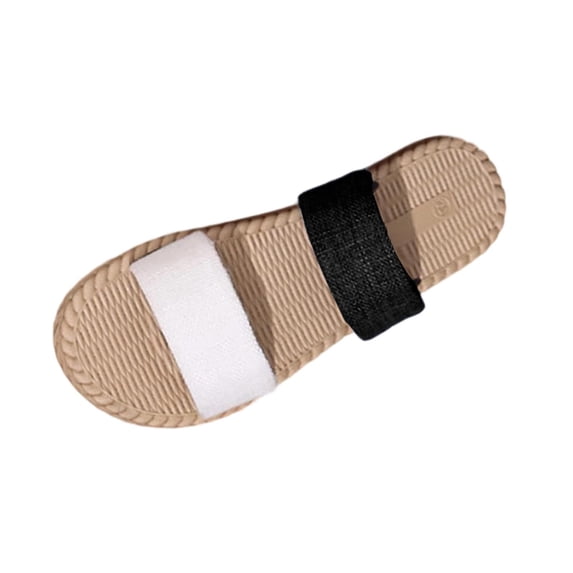 Wensltd Women's Flat Sole Sandals Summer Color Block Strap Sandals Beach Wear Trendy Outdoor Comfortable Slippers Black