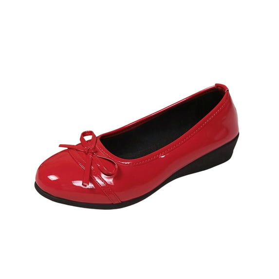 Wensltd Women's Flats Shiny Patent Leather Bow Round Toe Plus Size Comfort Solid Color Versatile Shoes