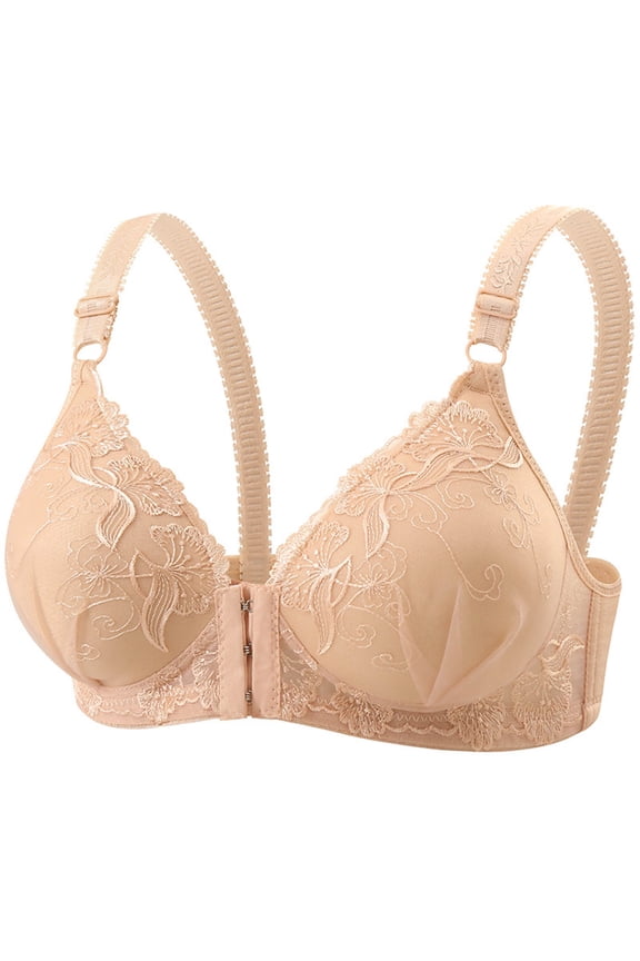 Women's Front Closure Solid Color Lifting Push-Up Support Bra Soft Padded Everyday Bras