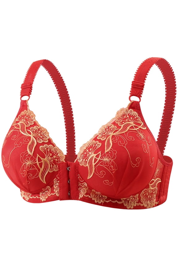 Women's Front Closure Solid Color Lifting Push-Up Support Bra Soft Padded Everyday Bras