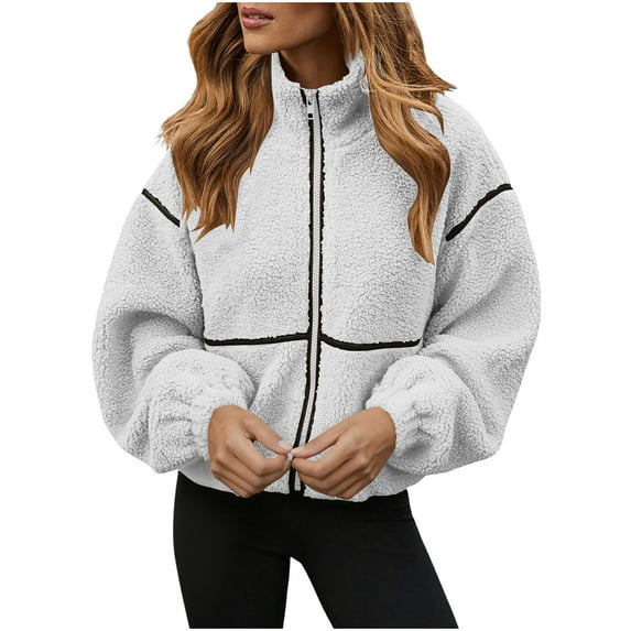 Wensltd Women's Full Zip Fleece Lined Jacket Winter Warm Coat With Pockets Fashion Outerwear