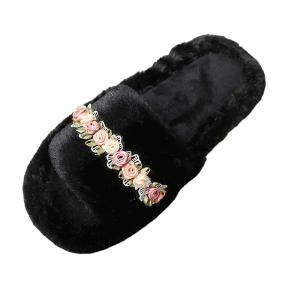 Wensltd Women's Fuzzy Flat Slippers Memory Foam Fall Winter Cute Open Toe House Slippers Indoor Outdoor