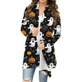 thumbnail image 1 of Wensltd Women's Halloween Cardigan Pumpkin Cat Print Long Sleeve Open Front Outwear Coat Tops, 1 of 6