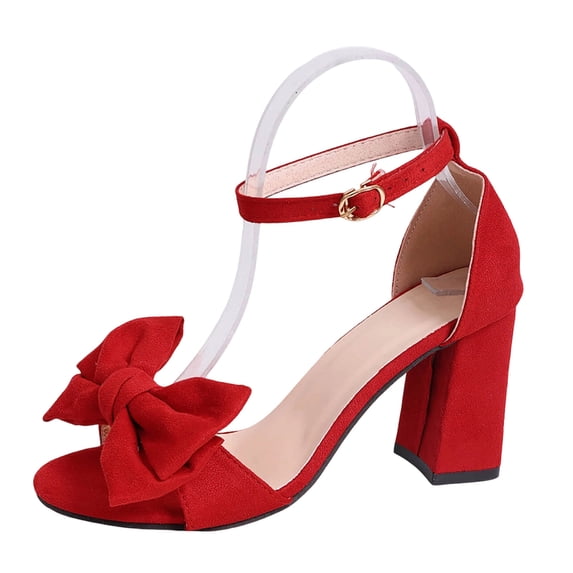 Wensltd Women's High Heels Solid Color Back Strap Block Heel Round Toe Chunky High Heels for Party Work Office Daily Red