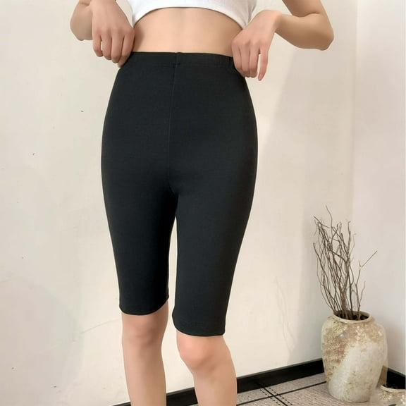 Wensltd Women's High Waist Capri Pants Solid Color Elastic Thermal Leggings Warm Winter Soft Pants