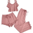 thumbnail image 1 of Wensltd Women's Home Clothes Lace Trim Three Piece Set Camisole Shorts Long Pants Sleepwear Slim Fit Homewear, 1 of 2