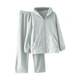 thumbnail image 1 of Wensltd Women's Hooded Fleece Pajama Set Solid Color Zip-Up Front Long Sleeve Top and Pants Cozy Winter Loungewear, 1 of 4