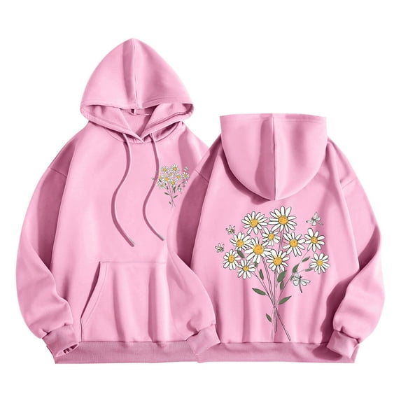 Wensltd Women's Hoodies Cute Printing Long Sleeve Tops Warm Loose Fall Pullover Sweatshirts