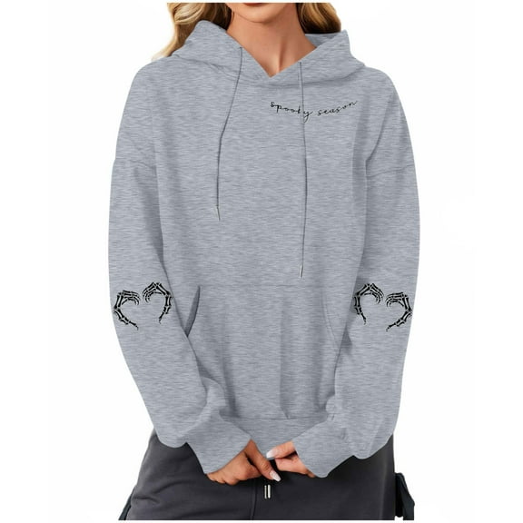 Wensltd Women's Hoodies Halloween Printing Warm Loose Fall Sweatshirts Pullover Long Sleeve Tops Black