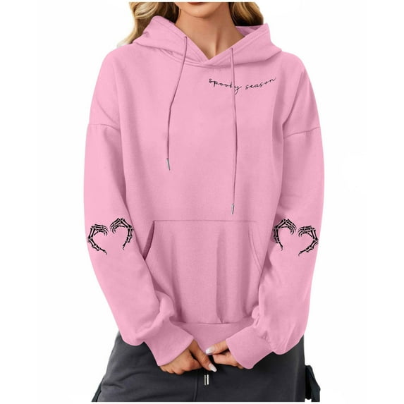 Wensltd Women's Hoodies Halloween Printing Warm Loose Fall Sweatshirts Pullover Long Sleeve Tops Black