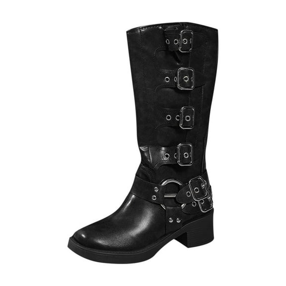 Wensltd Women's Knee High Boots Mid Heel Pointed Toe Solid Color Winter Shoes Slouch Long Boots Brown