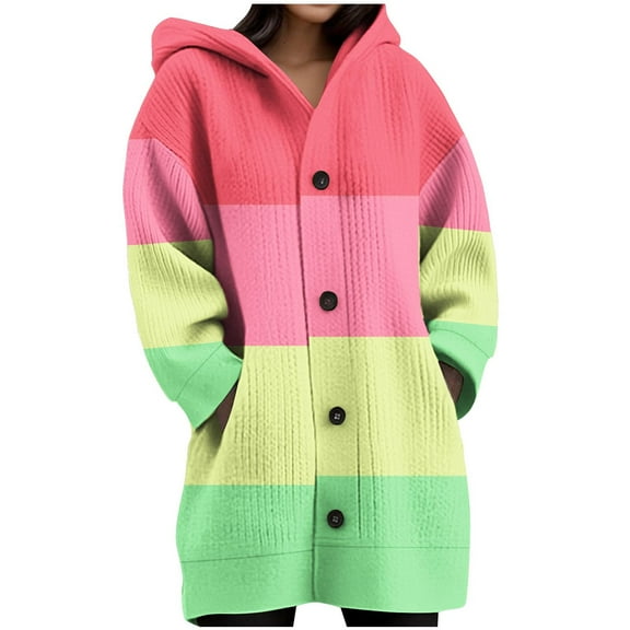 Wensltd Women's Knit Sweater Cardigan Long Sleeve Open Front Long Hooded Coat with Pocket Casual Outwear
