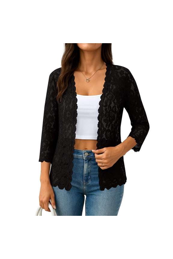 Women's Lace Cardigan Solid Color Long Sleeve Casual Spring Summer Breathable Top