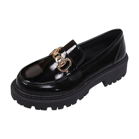 Wensltd Women's Leather Loafers Plus Size Comfort Shoes Daily Wear Trendy Chunky Style Women Black Shoes