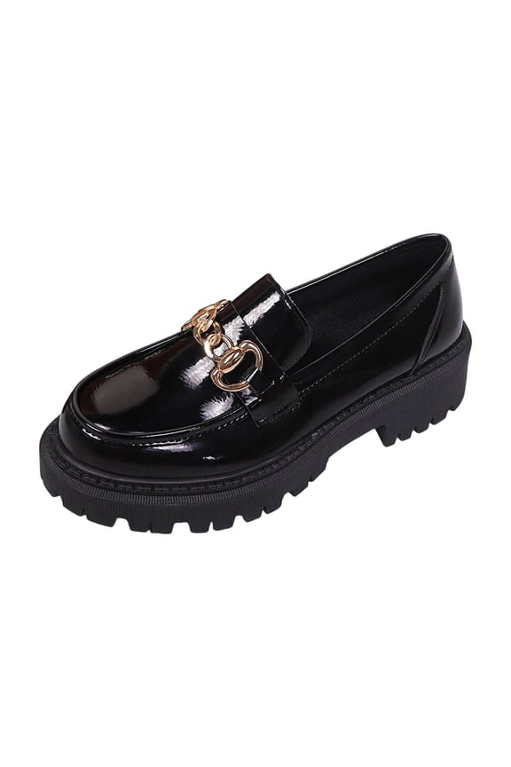 Women's Leather Loafers Plus Size Comfort Shoes Daily Wear Trendy Chunky Style Women Black Shoes