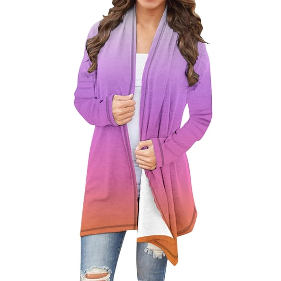 Wensltd Women's Lightweight Cardigan Open Front Long Sleeve Casual Loose Gradient Print Thin Cardigans