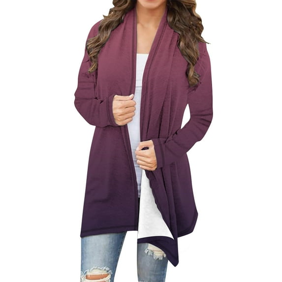 Wensltd Women's Lightweight Cardigan Open Front Long Sleeve Casual Loose Gradient Print Thin Cardigans