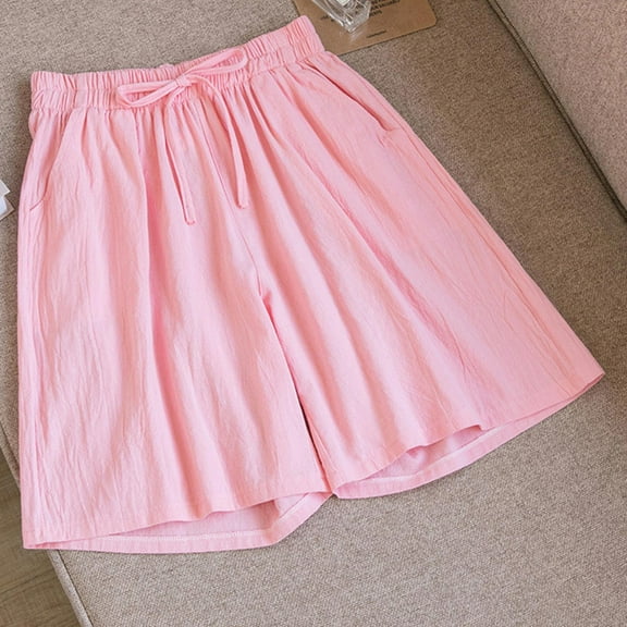 Wensltd Women's Linen Shorts Casual Wide Leg Ruffle High Waisted Drawstring Summer Shorts with Pockets