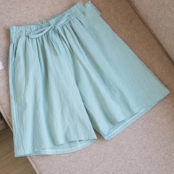 Wensltd Women's Linen Shorts Casual Wide Leg Ruffle High Waisted Drawstring Summer Shorts with Pockets