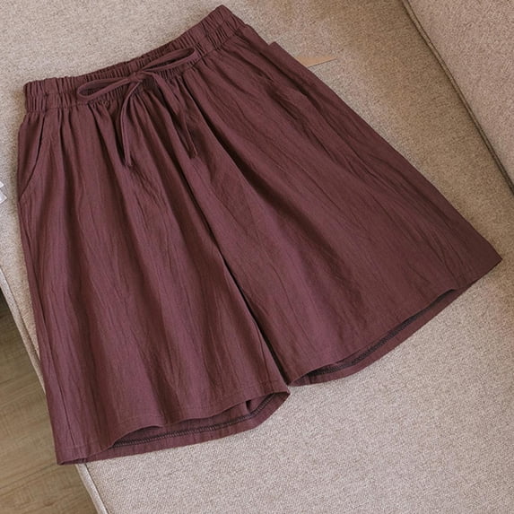 Wensltd Women's Linen Shorts Casual Wide Leg Ruffle High Waisted Drawstring Summer Shorts with Pockets