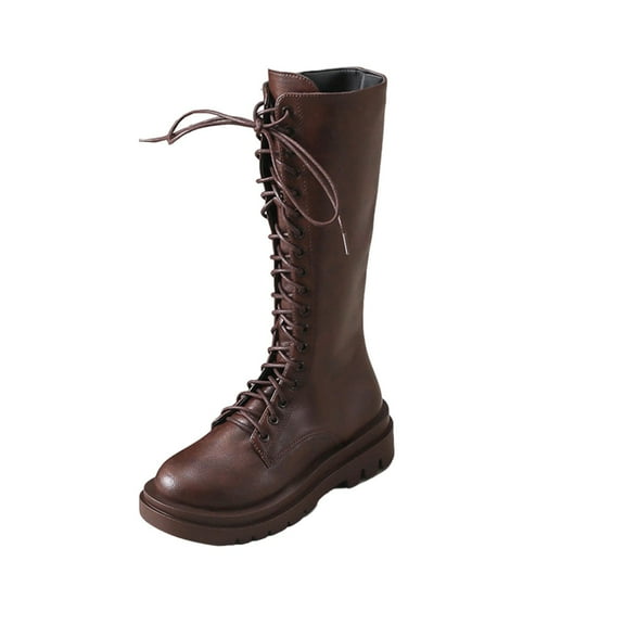 Wensltd Women's Long Boots Fashion Cool and Fashionable Winter British Style Lace-Up Thick Soled Shoes