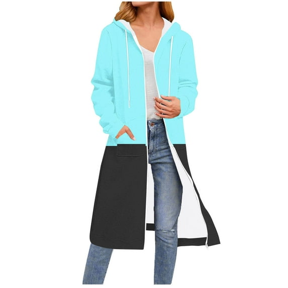 Wensltd Women's Long Jackets Zipper Hooded Sweatshirts Drawstring Long Sleeve Tops for Spring Fall
