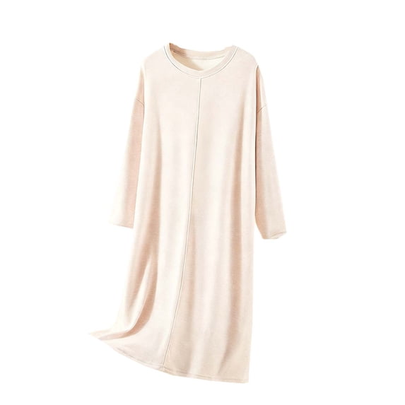 Wensltd Women's Long Sleeve Nightdress Soft Robe Relaxed Fit Home Casual Loose Trendy Dress