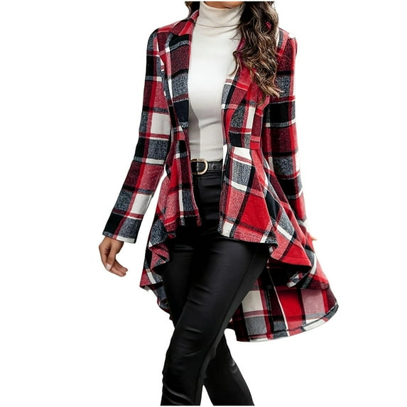 Wensltd Women's Long Sleeve Plaid Shirt Vintage Style Fashion Long Button Down Jacket for Spring Fall