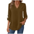 thumbnail image 1 of Wensltd Women's Long Sleeve Shirt Button-Up V-Neck Solid Color Spring Fall Top for Office Work, 1 of 7