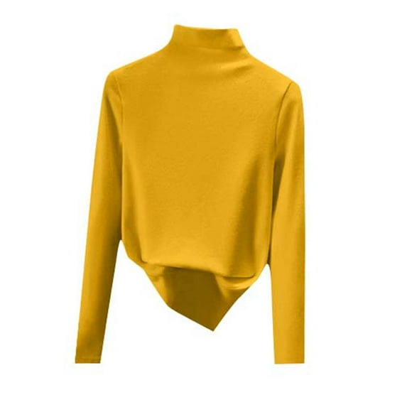 Wensltd Women's Long Sleeve Shirts Fall Loose Fit Tops Solid Color Basic Tees Casual Outfits