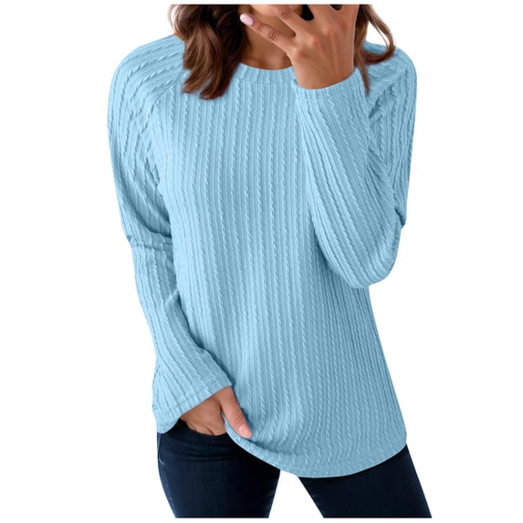 Wensltd Women's Long Sleeve Tops Spring Fashion Crewneck Stretch Slim Fit Basic Top