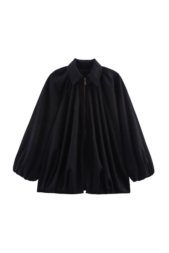 Women's Loose Jacket Turtleneck Zip Up Long Sleeve Casual Outwear Tops S-XXL