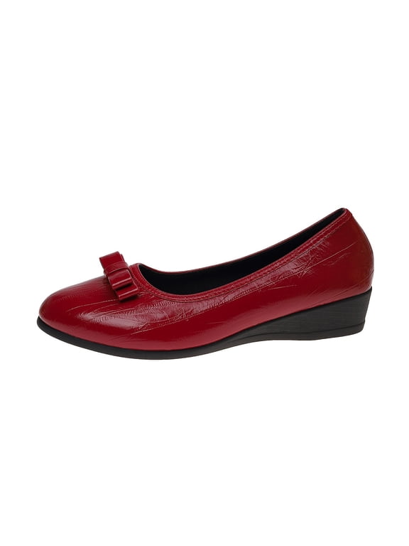 Women's Low Wedges Heels Pumps Comfortable Slip-on Fall Shoes Round Toe Bow Dress Work Shoes for Office Business