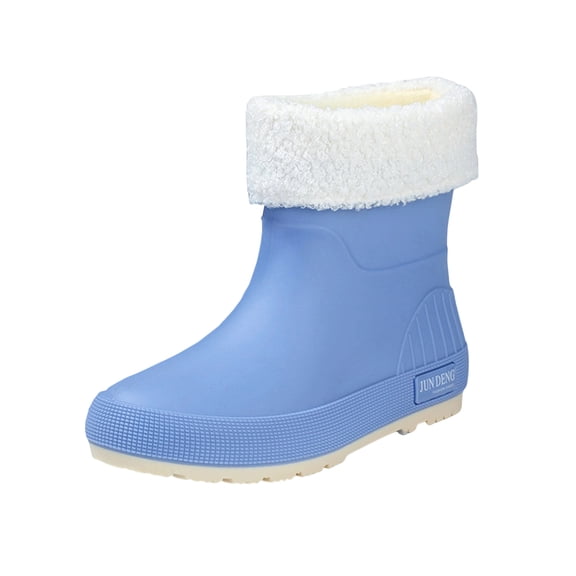 Wensltd Women's Mid Calf Rain Boots Comfort Winter Boots with Removable Lining Chunky Heel Rain Boots for Outdoor Work