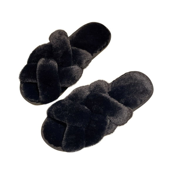 Wensltd Women's Open Toe Slide Slippers Indoor Outdoor Comfort Soft Warm Winter House Shoes